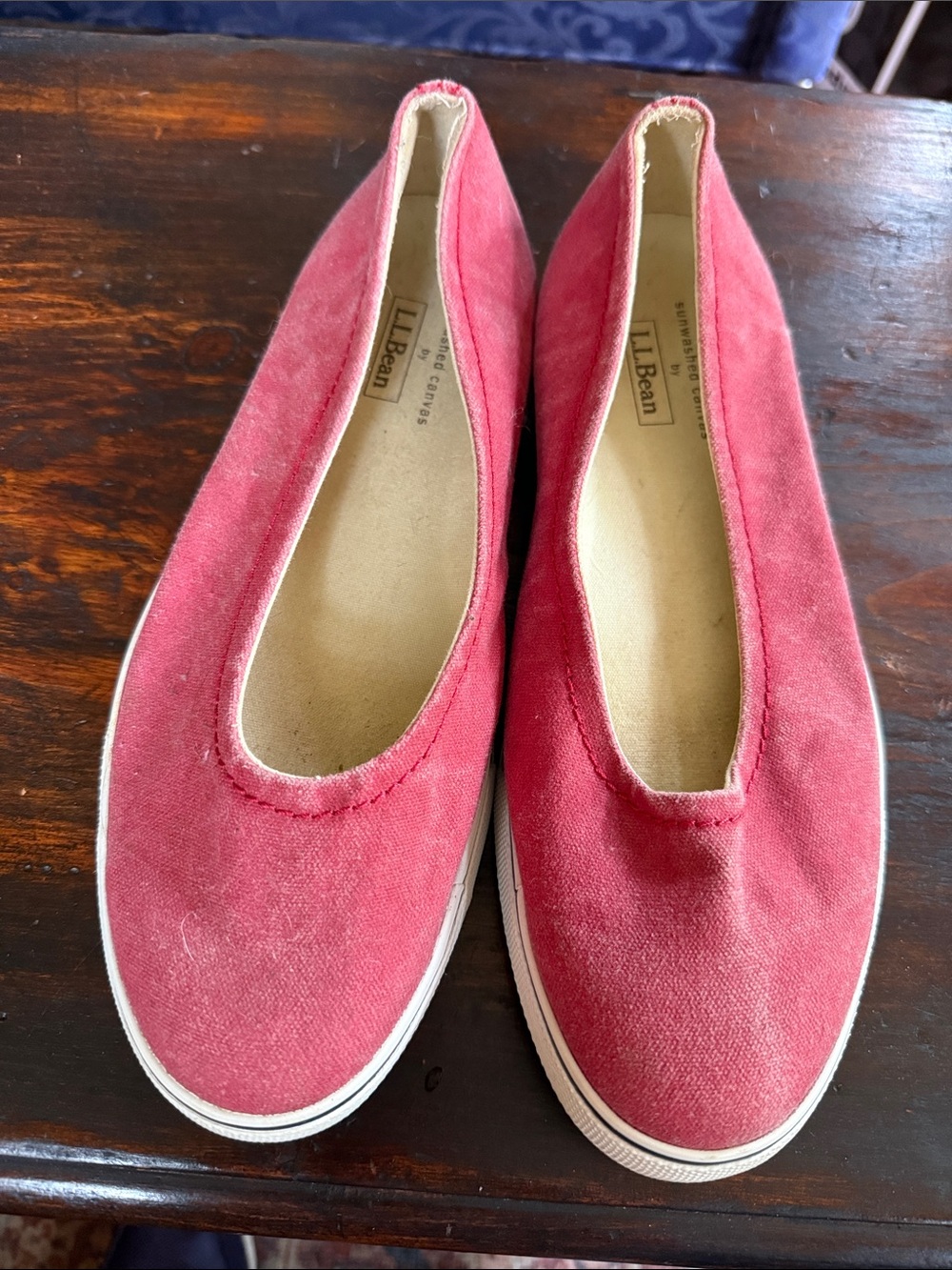 L.L. Bean 8.5  preppy Women's Sunwashed Rose-Red Canvas Slip-On Flats